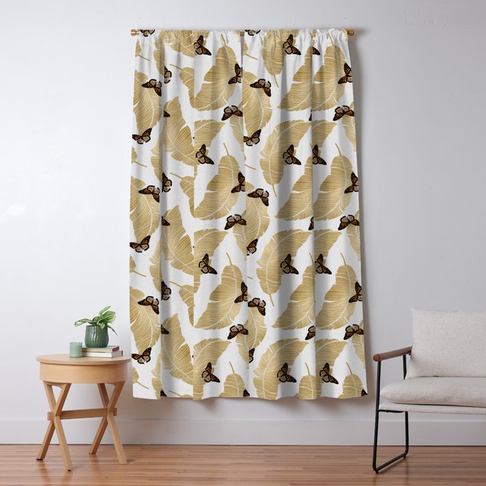 Butterfly & Palm Leaf, Gold Wall Art Window Curtain Gallery Image 5
