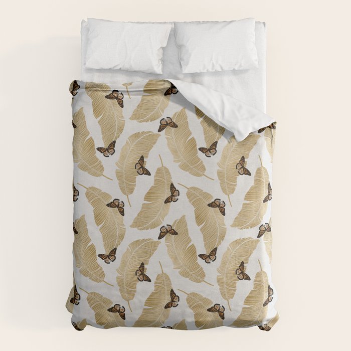 Butterfly & Palm Leaf, Gold Wall Art Duvet Cover Gallery Image 6