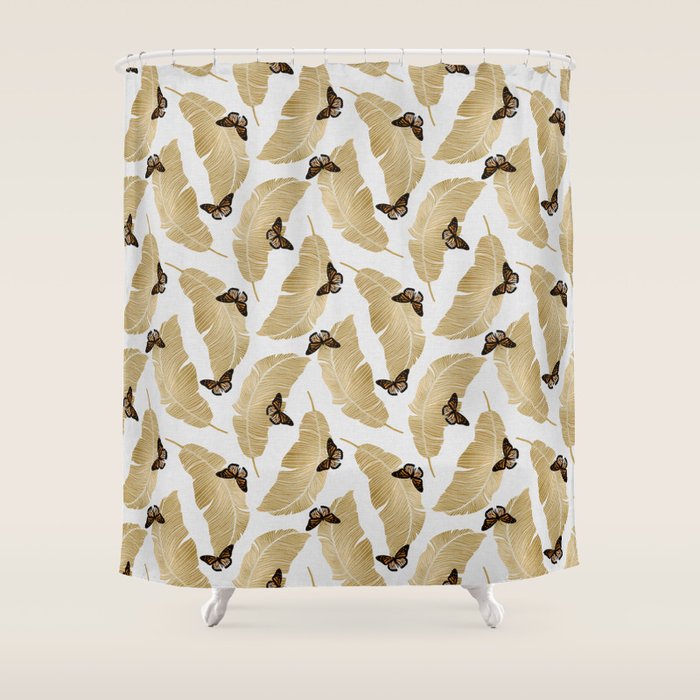 Butterfly & Palm Leaf, Gold Wall Art Shower Curtain Gallery Image 1