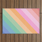 Retro Rainbow Happy full Typography Outdoor Rug Gallery Image 1