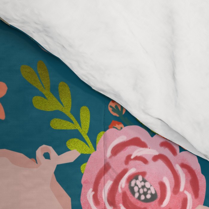 Pig florals farm homesteader pigs cute farms animals floral gifts Comforter Gallery Image 4