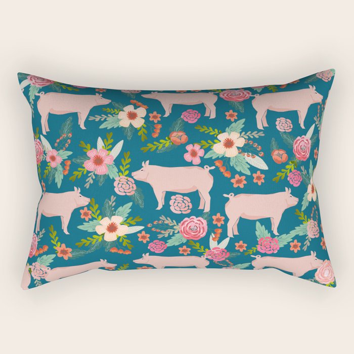 Pig florals farm homesteader pigs cute farms animals floral gifts Rectangular Pillow Gallery Image 2