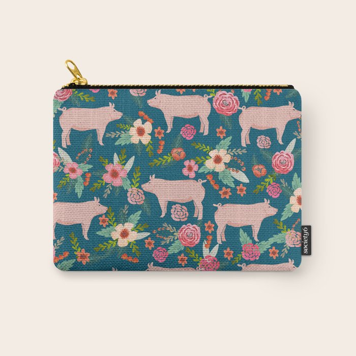 Pig florals farm homesteader pigs cute farms animals floral gifts Carry All Pouch Gallery Image 1