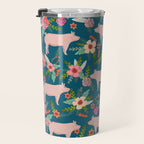 Pig florals farm homesteader pigs cute farms animals floral gifts Travel Mug Gallery Image 3