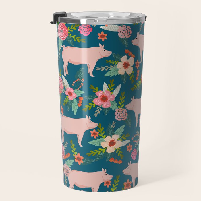 Pig florals farm homesteader pigs cute farms animals floral gifts Travel Mug Gallery Image 3