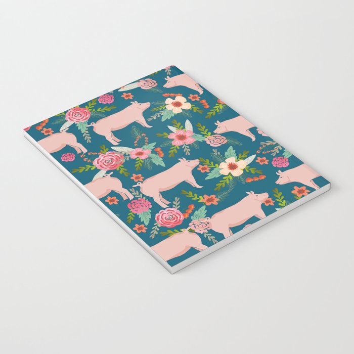 Pig florals farm homesteader pigs cute farms animals floral gifts Notebook Gallery Image 3