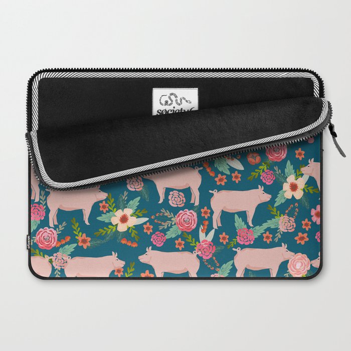 Pig florals farm homesteader pigs cute farms animals floral gifts Laptop Sleeve Gallery Image 2