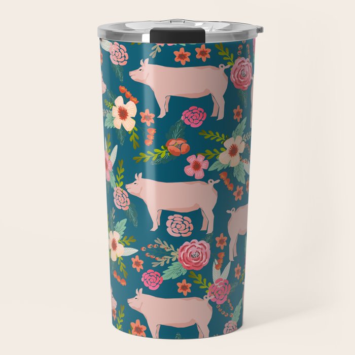 Pig florals farm homesteader pigs cute farms animals floral gifts Travel Mug Gallery Image 1