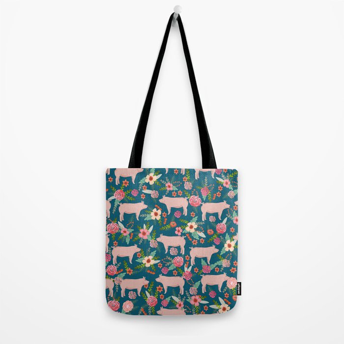 Pig florals farm homesteader pigs cute farms animals floral gifts Tote Bag Gallery Image 2