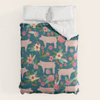 Pig florals farm homesteader pigs cute farms animals floral gifts Comforter Gallery Image 6