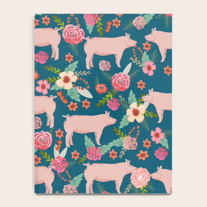 Pig florals farm homesteader pigs cute farms animals floral gifts Notebook Gallery Image 4