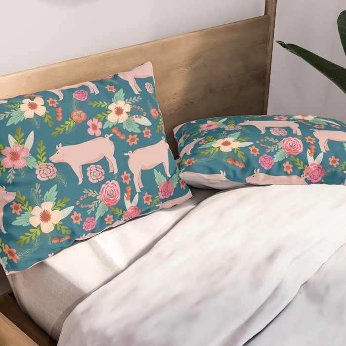 Pig florals farm homesteader pigs cute farms animals floral gifts Pillow Sham Gallery Image 2