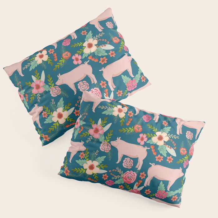 Pig florals farm homesteader pigs cute farms animals floral gifts Pillow Sham Gallery Image 3