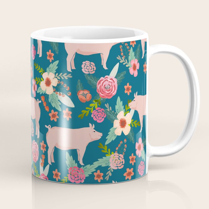 Pig florals farm homesteader pigs cute farms animals floral gifts Coffee Mug Gallery Image 1