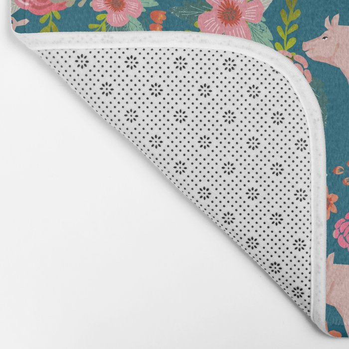 Pig florals farm homesteader pigs cute farms animals floral gifts Bath Mat Gallery Image 2