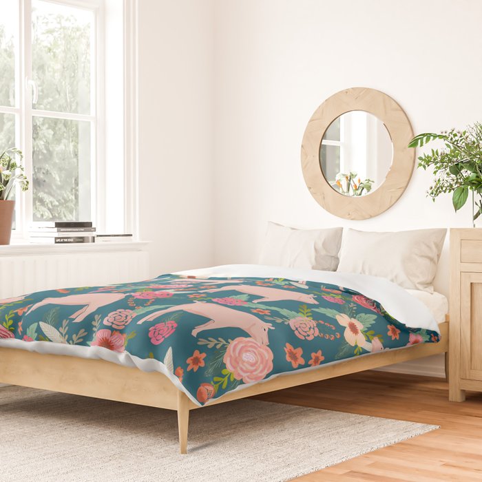 Pig florals farm homesteader pigs cute farms animals floral gifts Duvet Cover Gallery Image 2