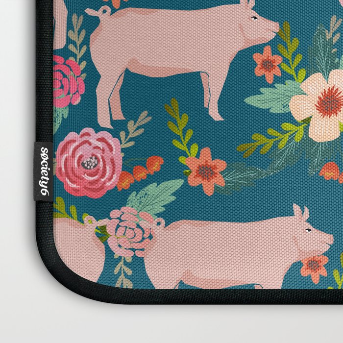 Pig florals farm homesteader pigs cute farms animals floral gifts Laptop Sleeve Gallery Image 3
