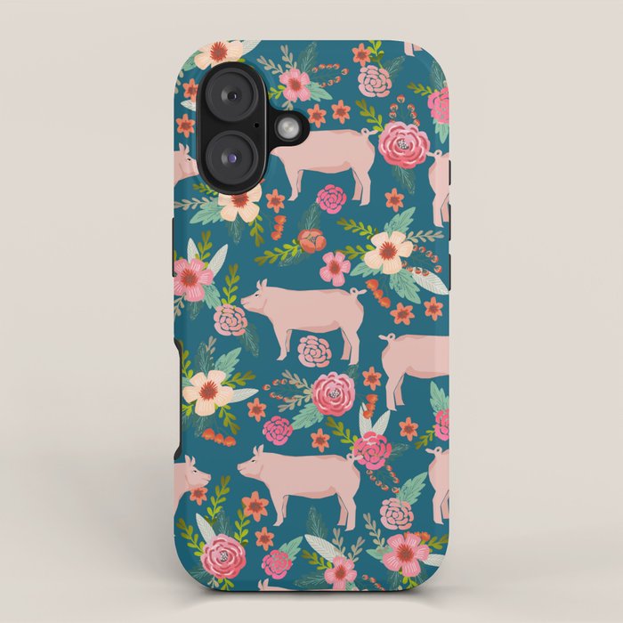 Pig florals farm homesteader pigs cute farms animals floral gifts iPhone Case Gallery Image 1