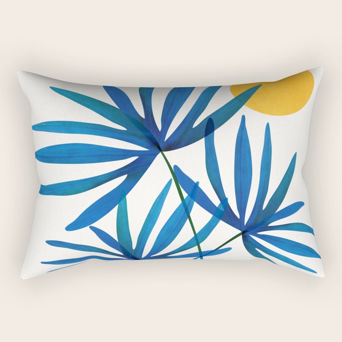 Sunny Palms in Indigo and Pink Rectangular Pillow Gallery Image 2