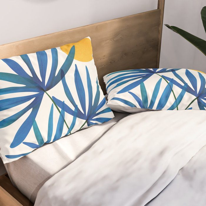 Sunny Palms in Indigo and Pink Pillow Sham Gallery Image 2