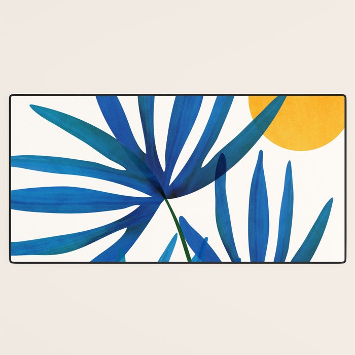 Sunny Palms in Indigo and Pink Desk Mat Gallery Image 3