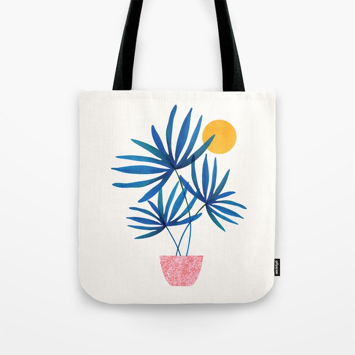 Sunny Palms in Indigo and Pink Tote Bag Gallery Image 1