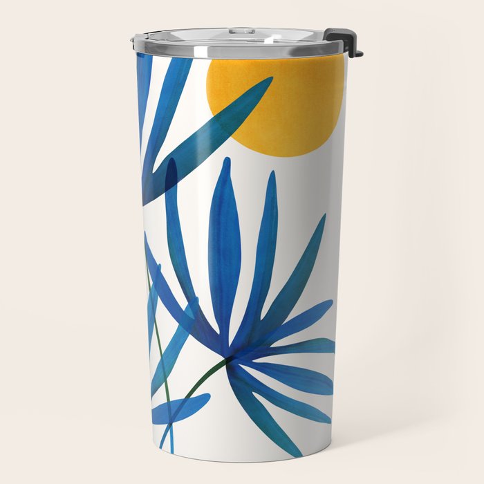 Sunny Palms in Indigo and Pink Travel Mug Gallery Image 2