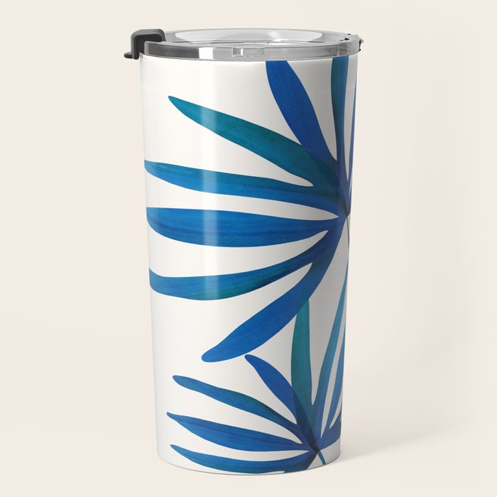 Sunny Palms in Indigo and Pink Travel Mug Gallery Image 3