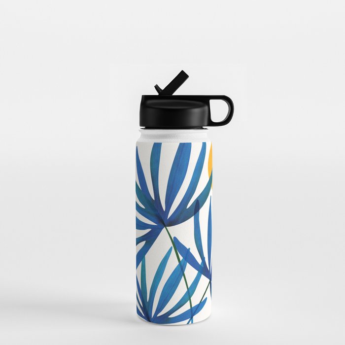 Sunny Palms in Indigo and Pink Water Bottle Gallery Image 1