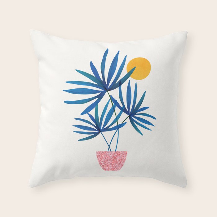 Sunny Palms in Indigo and Pink Throw Pillow Gallery Image 6