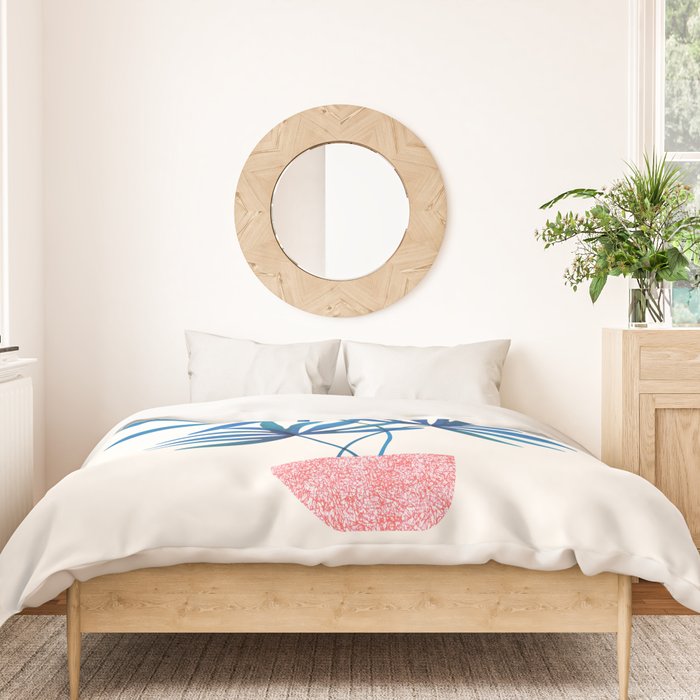 Sunny Palms in Indigo and Pink Duvet Cover Gallery Image 3