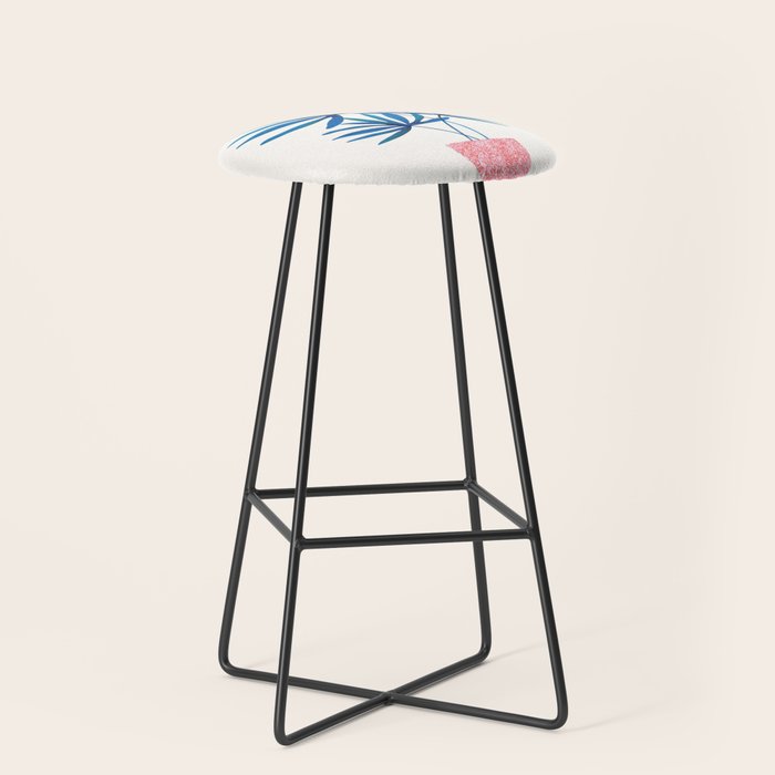 Sunny Palms in Indigo and Pink Stool Gallery Image 1