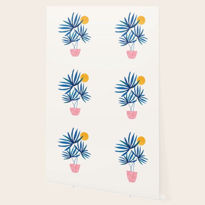 Sunny Palms in Indigo and Pink Wallpaper Gallery Image 2