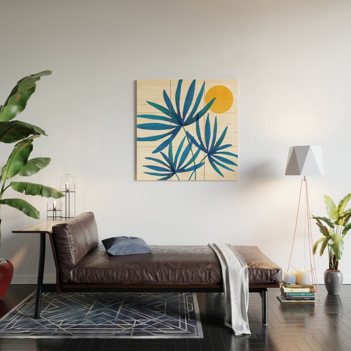 Sunny Palms in Indigo and Pink Wood Wall Art Gallery Image 2