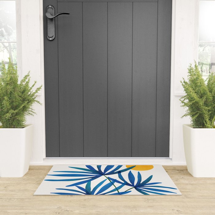 Sunny Palms in Indigo and Pink Welcome Mat Gallery Image 3
