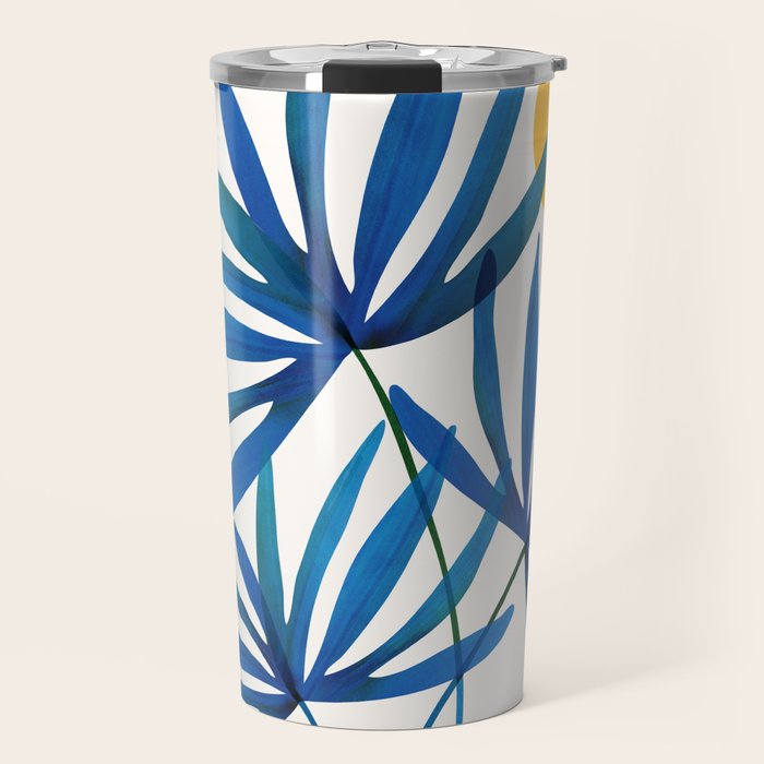 Sunny Palms in Indigo and Pink Travel Mug Gallery Image 1