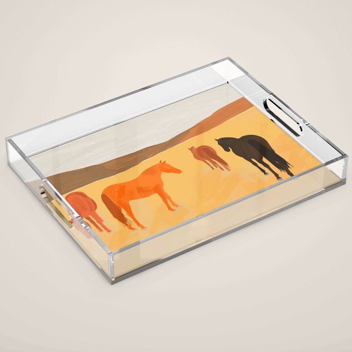 Horses in the Golden Field Acrylic Tray Gallery Image 1