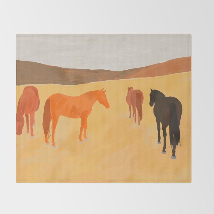 Horses in the Golden Field Throw Blanket Gallery Image 2
