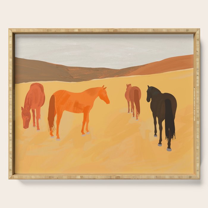 Horses in the Golden Field Serving Tray Gallery Image 1