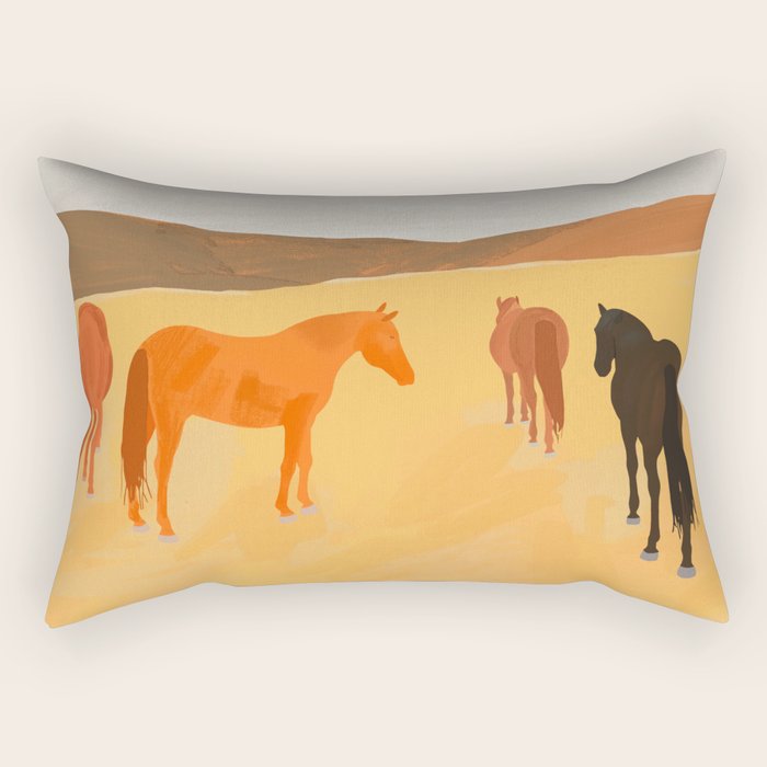 Horses in the Golden Field Rectangular Pillow Gallery Image 2