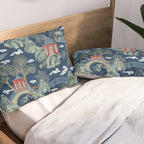 Vintage Chinoiserie Pagoda Bridge Garden Landscape Pillow Sham Gallery Image 2