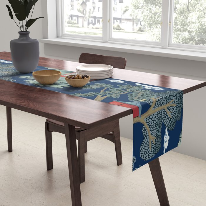 Vintage Chinoiserie Pagoda Bridge Garden Landscape Table Runner Gallery Image 2
