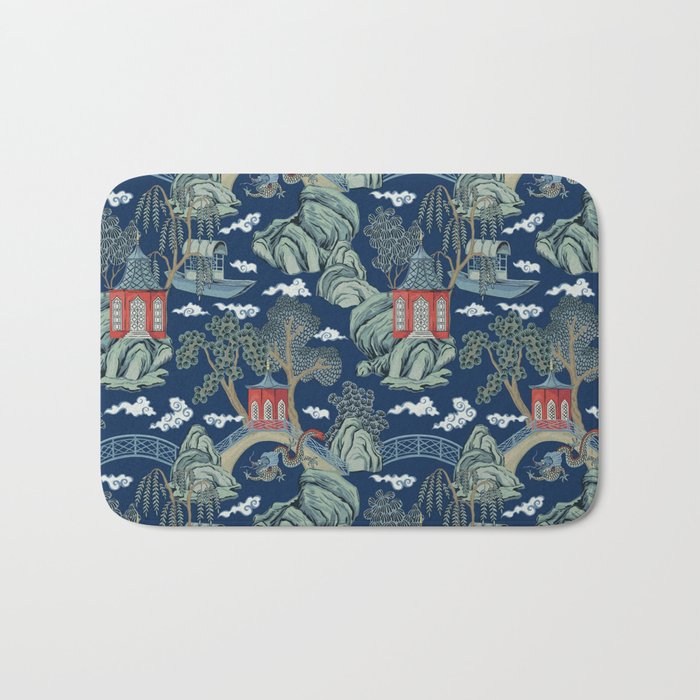 Vintage Chinoiserie Pagoda Bridge Garden Landscape Bath Mat Gallery Image 1