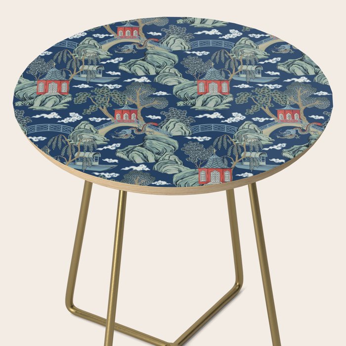 Vintage Chinoiserie Pagoda Bridge Garden Landscape Side Table Gallery Image 2