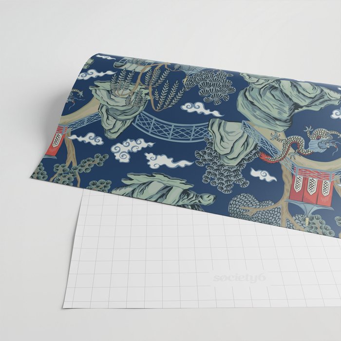 Vintage Chinoiserie Pagoda Bridge Garden Landscape Wrapping Paper Gallery Image 2