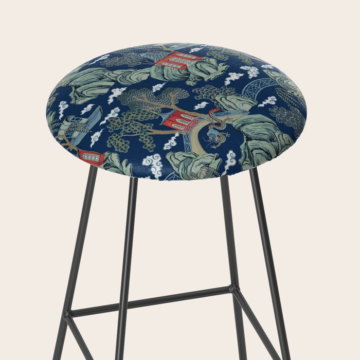 Vintage Chinoiserie Pagoda Bridge Garden Landscape Stool Gallery Image 2