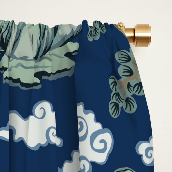 Vintage Chinoiserie Pagoda Bridge Garden Landscape Window Curtain Gallery Image 2