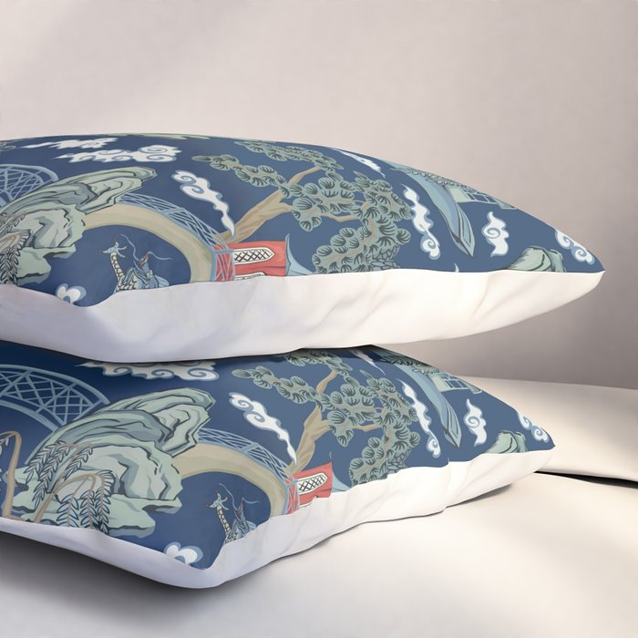 Vintage Chinoiserie Pagoda Bridge Garden Landscape Pillow Sham Gallery Image 3
