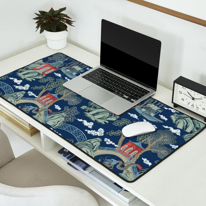 Vintage Chinoiserie Pagoda Bridge Garden Landscape Desk Mat Gallery Image 2