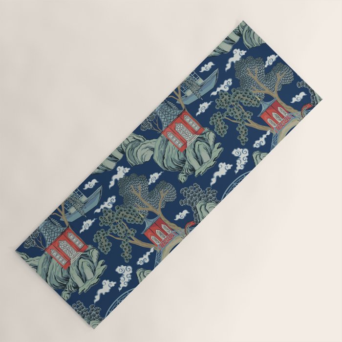 Vintage Chinoiserie Pagoda Bridge Garden Landscape Yoga Mat Gallery Image 1